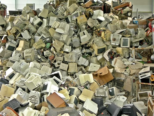 Pile of old computers ready to be destroyed