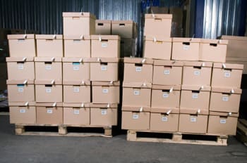 Stacked boxes of documents