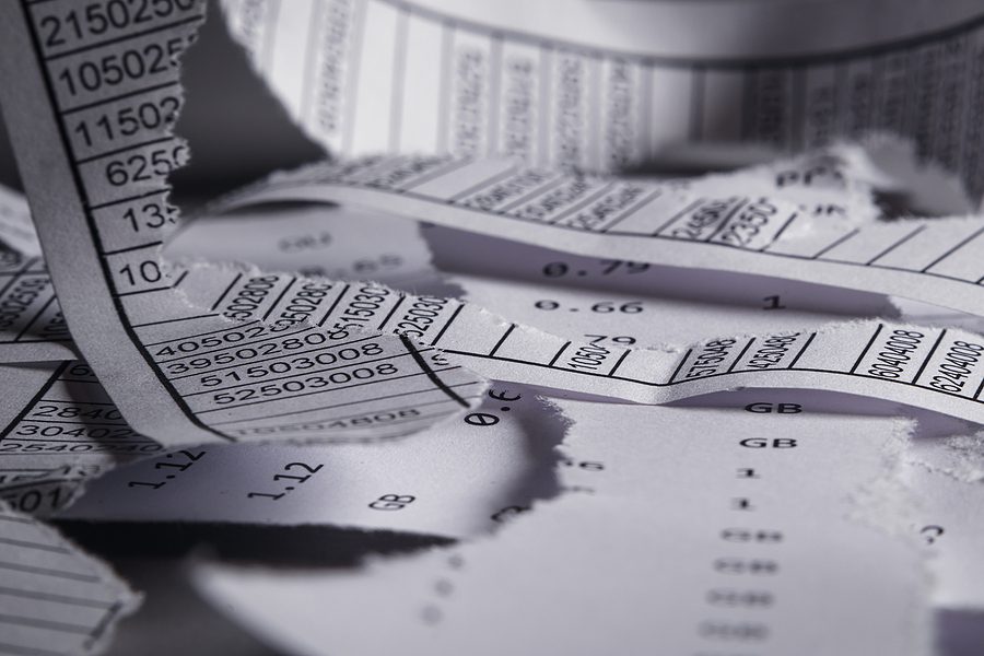 Abstract background with torn paper documents containing important client data. 